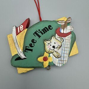 Vintage Wooden Tee Time Christmas Ornament Gopher Golf Bag Clubs 18-Hole Flag